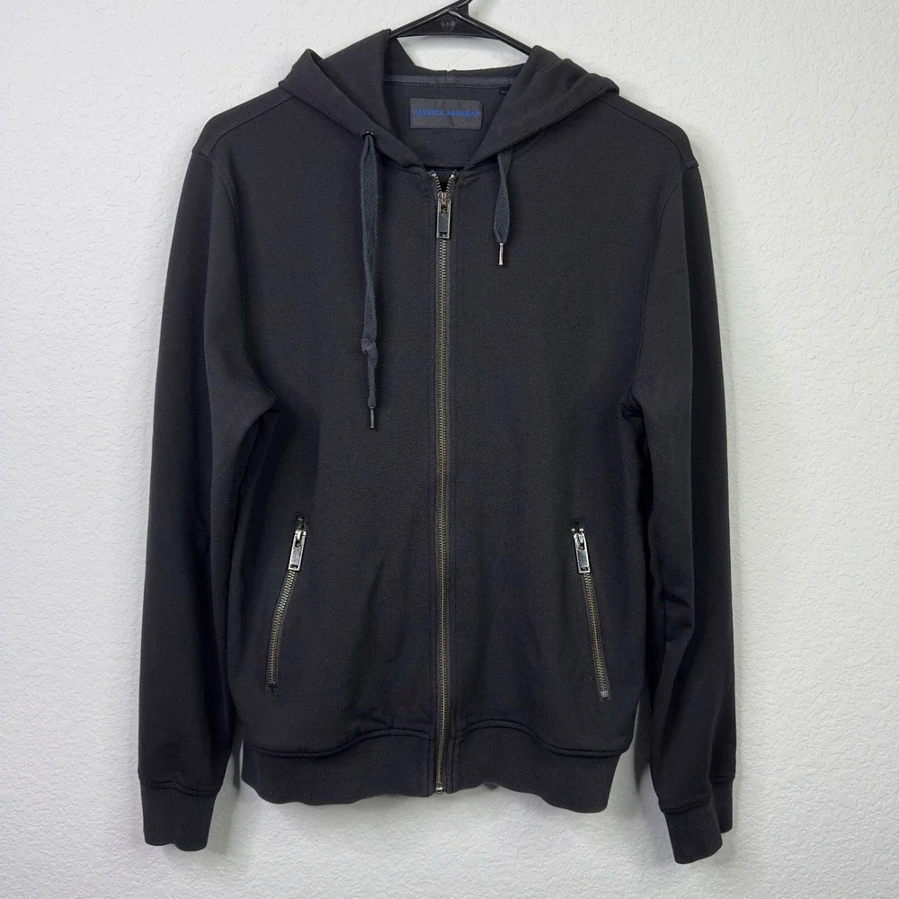 Patrick Assaraf Jacket M Black Zip Hoodie Sweatshirt Luxury‎ Athleisure Casual